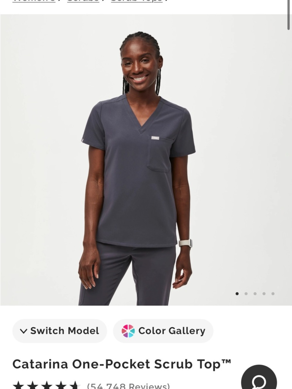 Figs Women's Short Sleeve V-Neck Scrub Top - Charcoal